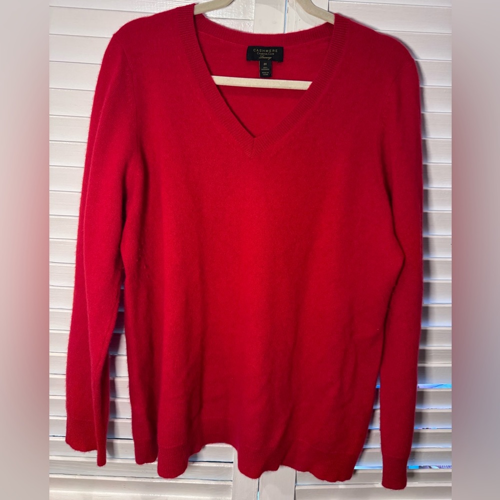 Charter Club 100% Cashmere Sweater Womens 2X Red V Neck Soft Classic Knit